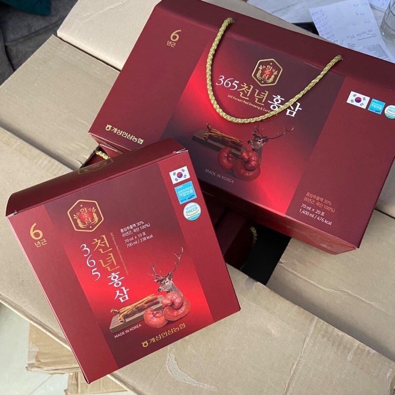Nước hồng sâm linh chi nhung hươu Hộp 20 gói x 70ml hàn quốc Hansusam 365