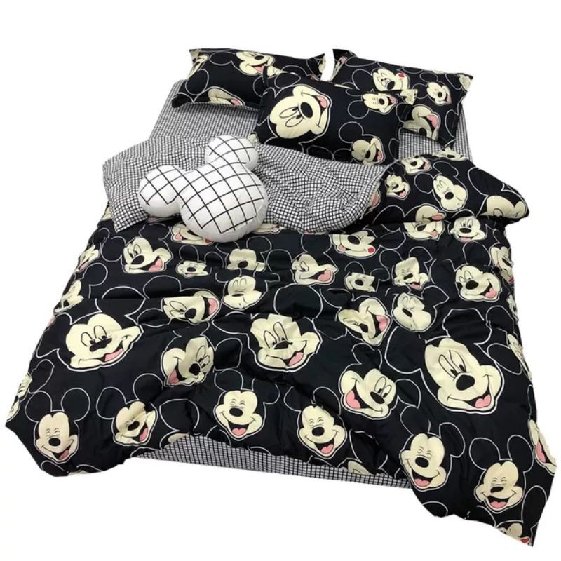 Bộ Chăn Ga Gối Chuột Mickey Polly Cotton Cao Cấp - Bộ Chăn Ga Gối Đệm 5 Món