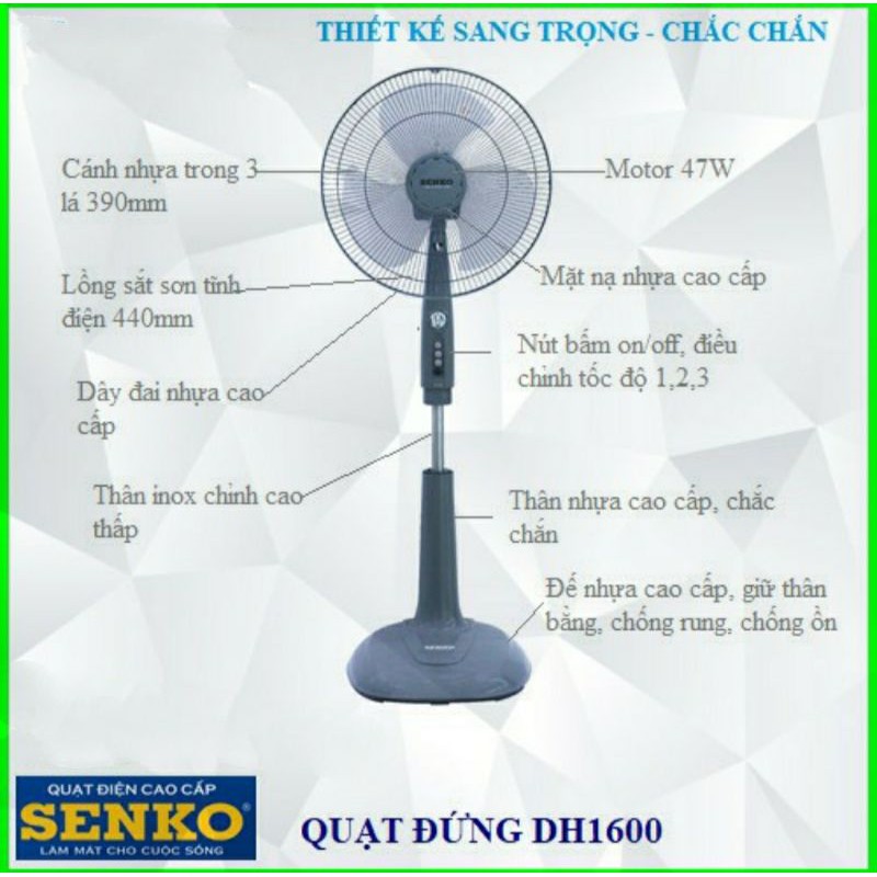 Quạt đứng Senko có hẹn giờ DH1600 - Chính hãng bảo hành 24 tháng