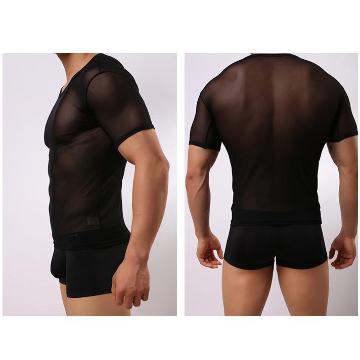 Áo thun lưới nam tay ngắn xuyên thấu sexy Cao Cấp, Áo gym nam body lưới nam đi biển đẹp ngắn tay có bigsize đen trắng