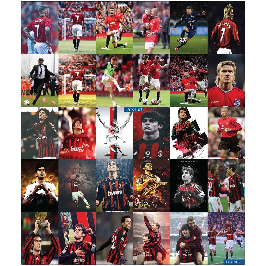 Combo Set 30 tờ Decal dán tường cầu thủ David Beckham, Kaka