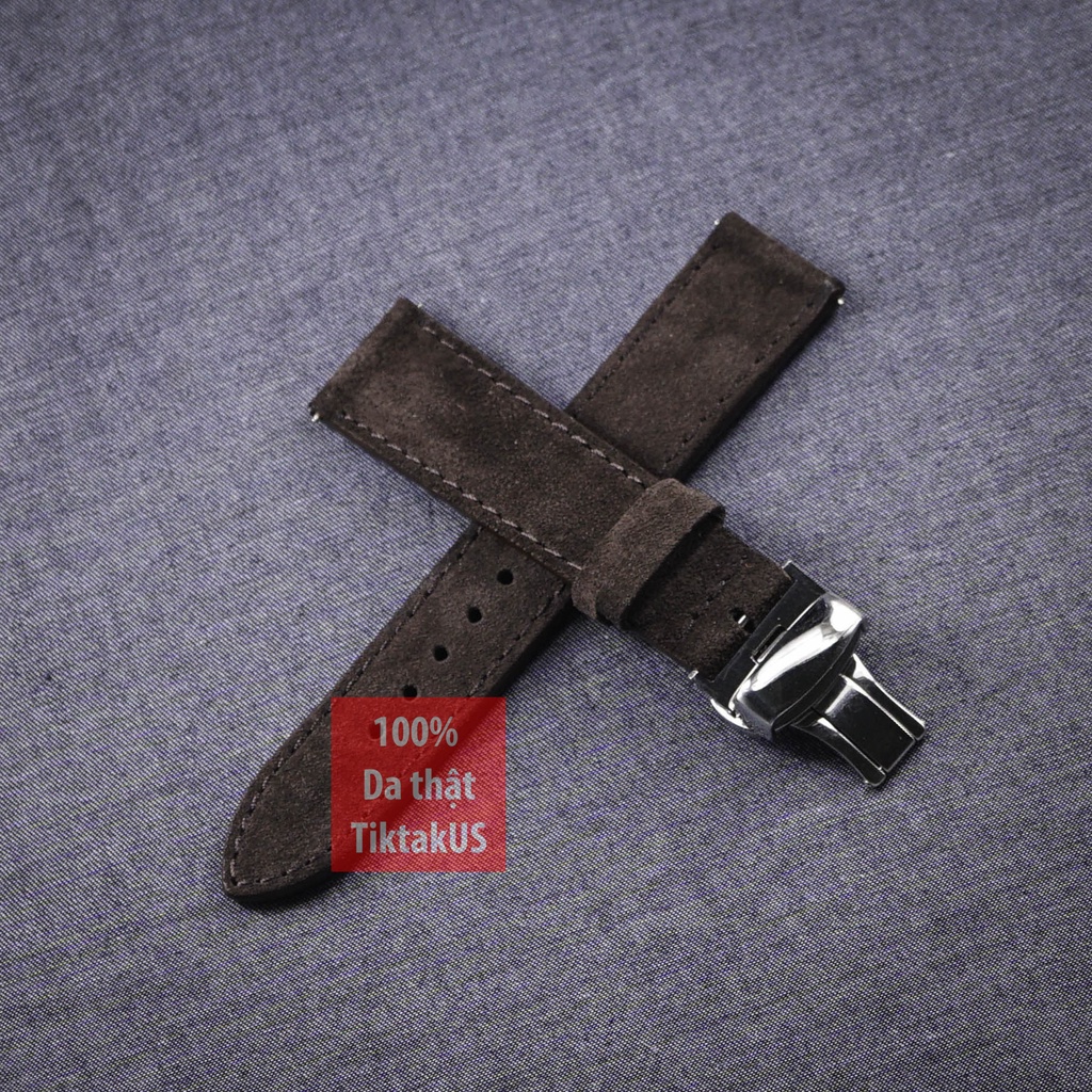 Dây đồng hồ da bò cao cấp vintage khóa bướm chống gẫy dây, da lộn, nhiều màu, đủ size 18mm - 19mm - 20mm - 21mm - 22mm