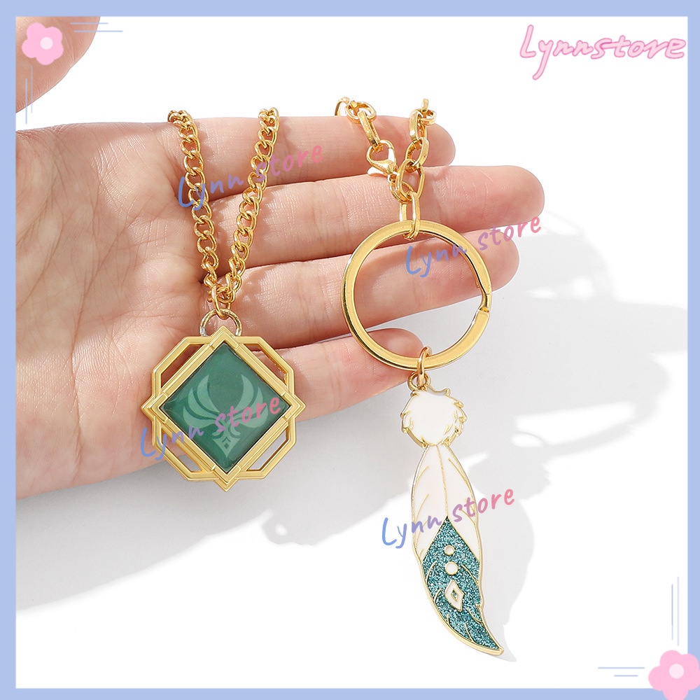 Vòng Cổ Choker Hai Lớp Mặt Lông Vũ Phát Sáng Trong Game Genshin Va Chạm Venti Eye Of God Wind Element Cho Nữ