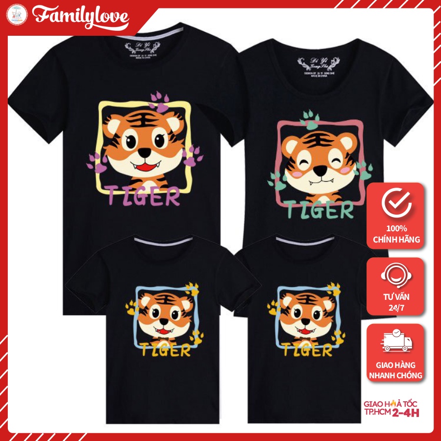 Áo Gia Đình Familylove - Mẫu Đồng Phục Gia Đình Họa Tiết Chú Hổ Đáng Yêu Tiger Family Chất Liệu Cotton 100% Co Giãn