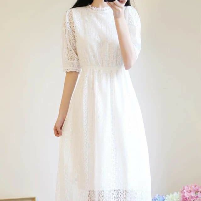 Váy Ren Trắng Mềm Mịn Tôn Dáng