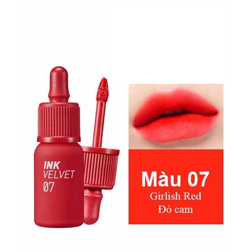 SON KEM LÌ PERIPERA INK VELVET TINT 2019 MÀU 07 GIRLISH RED – ĐỎ CAM