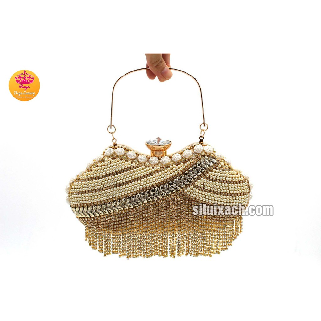 VÍ CẦM TAY ĐÍNH ĐÁ 709-9 đi tiệc SANG TRỌNG, cốp đá FULL HỘP HÌNH THẬT SHOP TỰ CHỤP NHÉ
