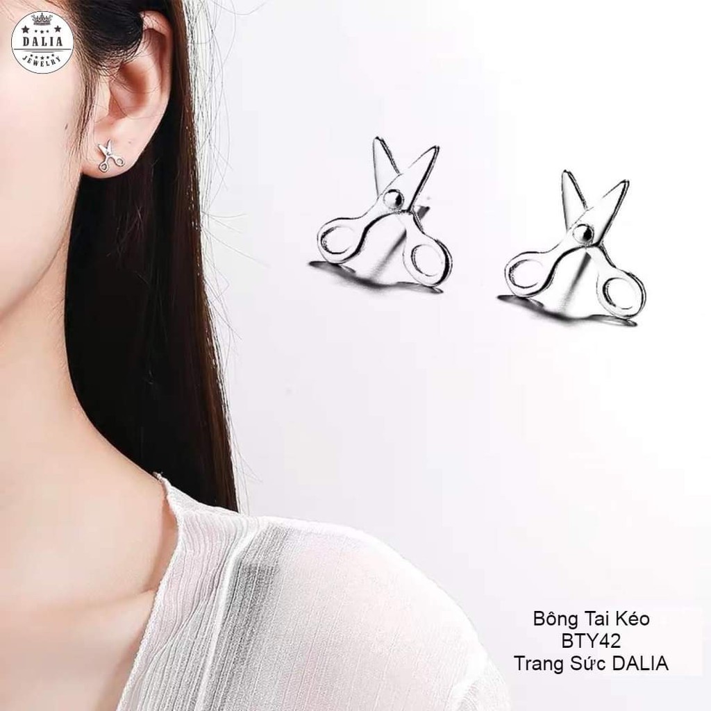 Bông tai bạc nữ hình cái kéo ngộ nghĩnh DaLiA Jewelry khuyên tai bạc 925 trắng sáng
