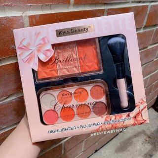 Set phấn mắt + má hồng + cọ Kiss Beauty 3-1