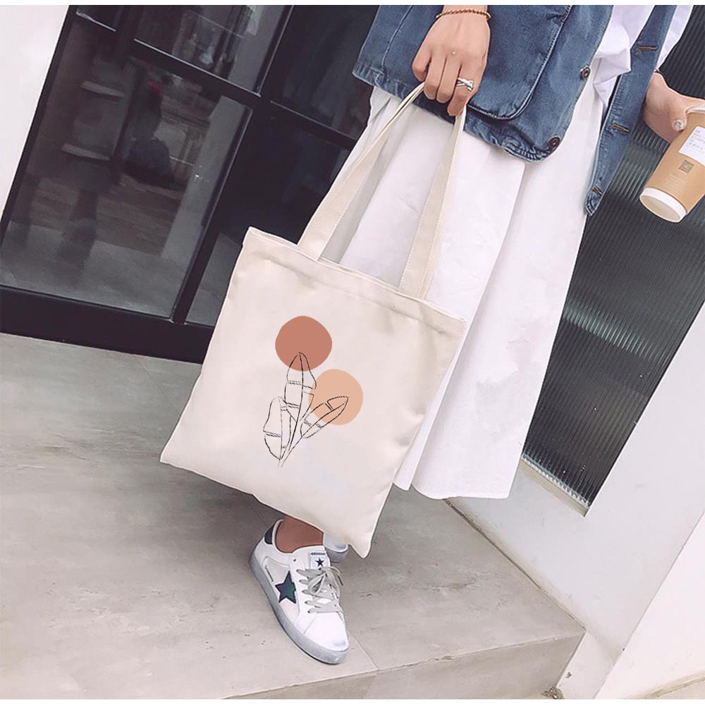 Túi Tote Vải Mộc GINKO Dây Kéo In Hình Minimalism Art M13