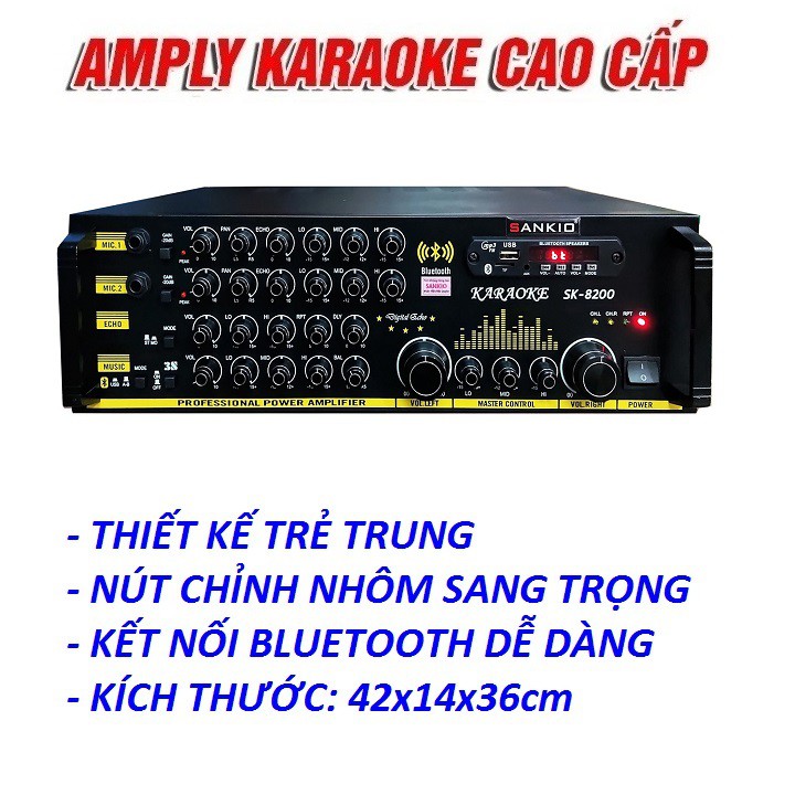 [Tặng 10 bộ mic không dây] Amply Bluetooth 16 sò lớn Toshiba SANKIO SK-8200 Ampli Karaoke Music hàng chính hãng cao cấp