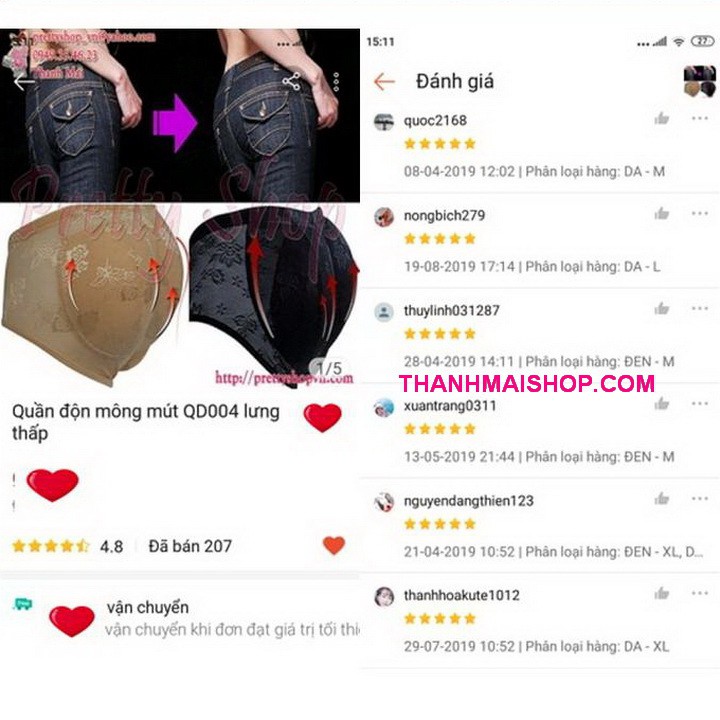 Quần độn mông mút QD004 lưng thấp