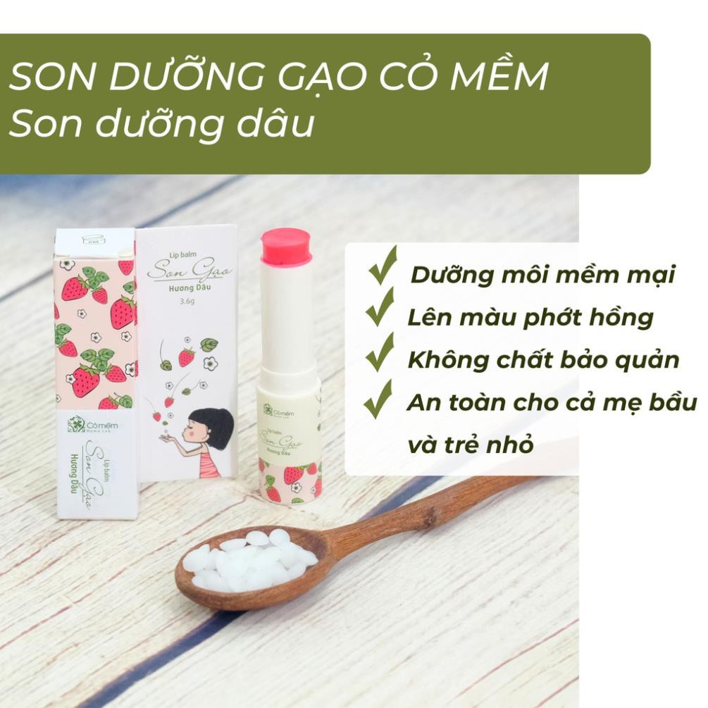 Son Dưỡng Môi Gạo Hương Dâu - Son Dưỡng Có Màu Dưỡng Mềm Môi Chống Khô Nẻ Cỏ Mềm