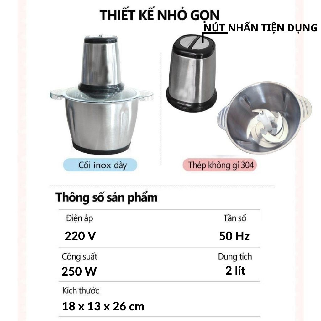 Máy Xay Sinh Tố Cầm Tay Loftydom 2L Chính Hãng, Chất Liệu Inox 304 Cao Cấp, Dao 4 Lưỡi Sắc Bén Tiện Dụng Xay Đá,Rau Củ