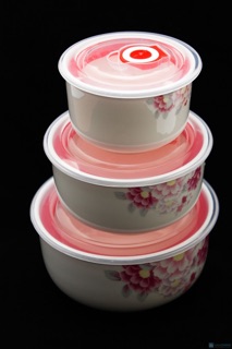 Bộ 3 bát sứ nắp hút chân không
