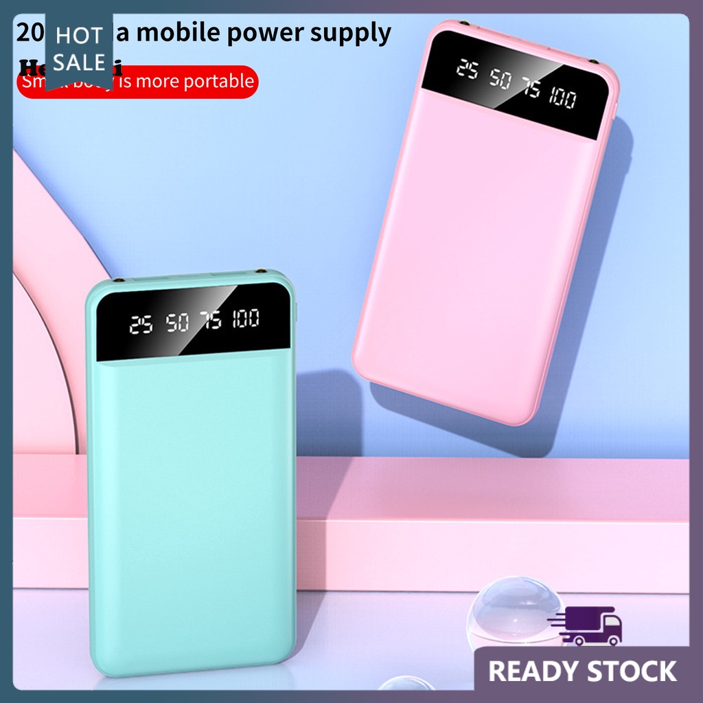 Sạc dự phòng 20000mAh hai cổng USB màu sáng có màn hình hiển thị