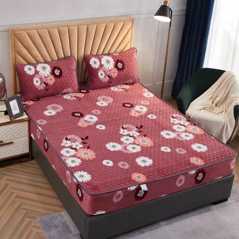 SÉT GA GỐI NỈ NHUNG TUYẾT SỮA TRẦN TRÁM HÀNG DÀY LOẠI 1