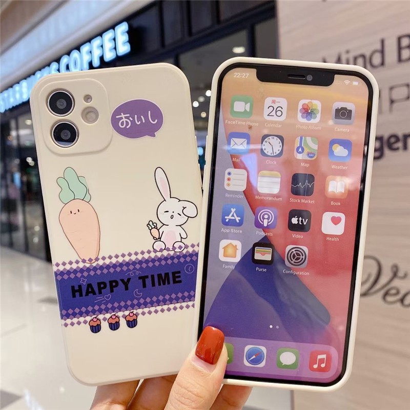 Cute Rabbit Straight Side Painted Case OPPO A3S A5S F9 A7 A5 A31 A9 2020 A8 F1S A57 A83 A72 A91 VIVO V15 S1 Pro Y17 Y91c V5 Y19 Cover