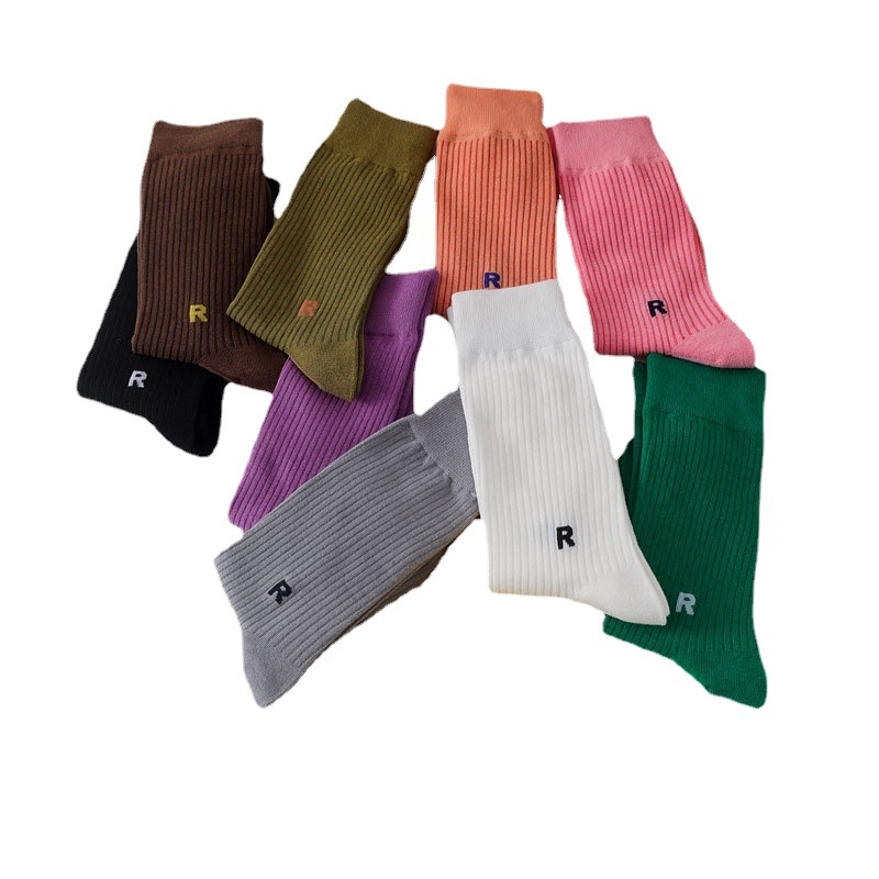 Vớ WAFNHA D564 bằng cotton dày dặn in họa tiết chữ thời trang phong cách Hàn Quốc cho nữ