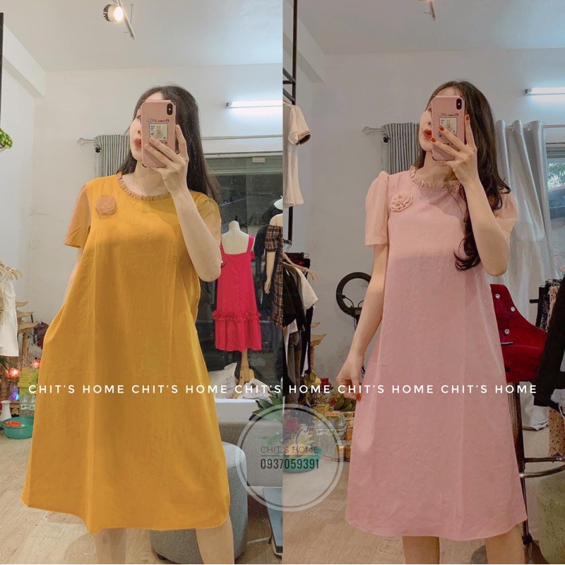 ĐẦM BẦU - VÁY BẦU CÔNG SỞ ĐI TIỆC ĐÍNH HOA PHỐI CỔ NHÚN TAY LƯỚI SIÊU XINH