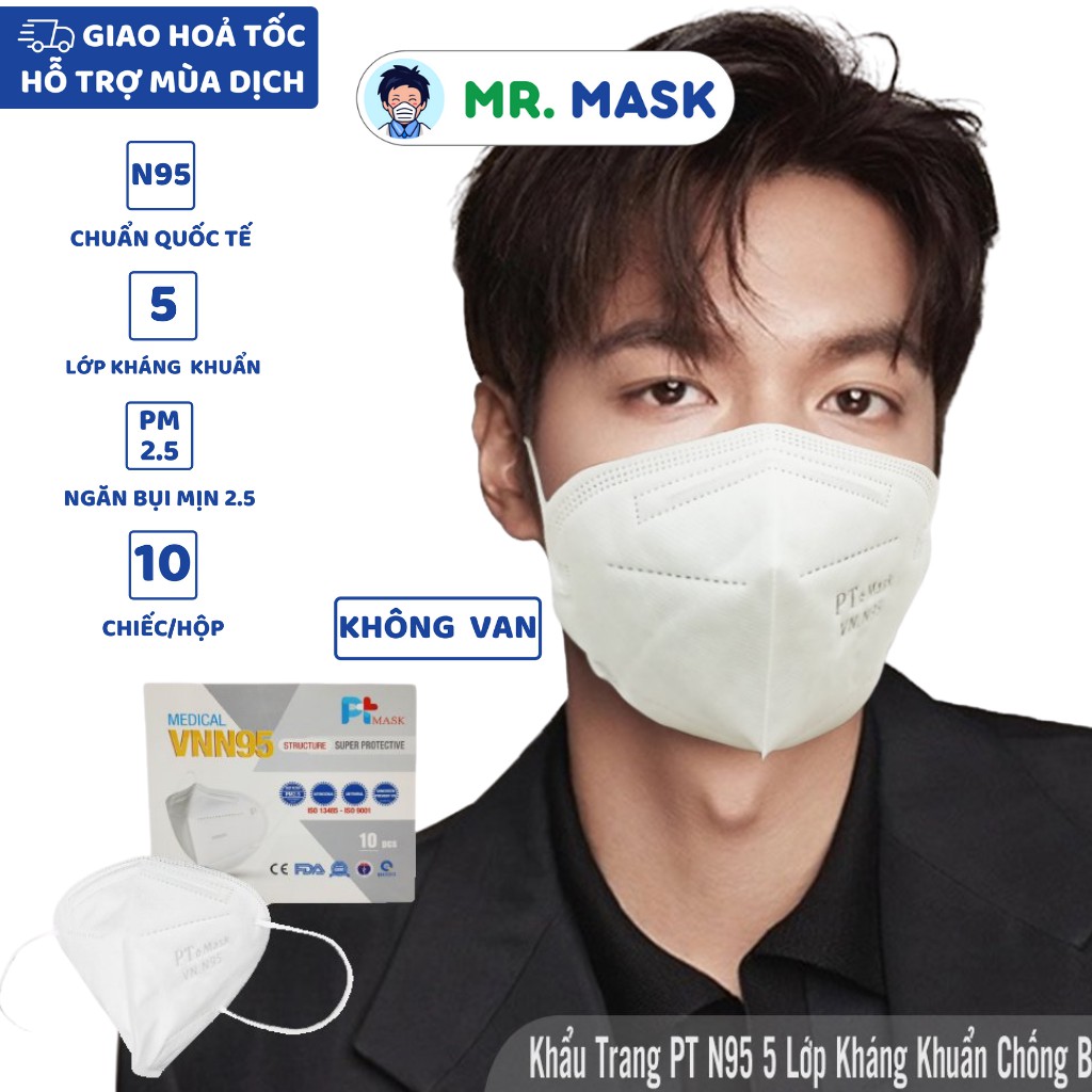 Khẩu Trang Y Tế N95 Không Van Cao Cấp Chính Hãng Phương Tuyến, 5 Lớp Kháng Khuẩn, Lọc 95% Bụi Mịn PM 2.5, 10 Cái/Hộp