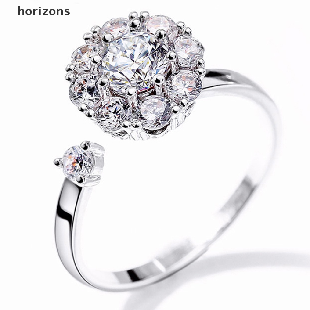 Nhẫn Cưới Xoay Điều Chỉnh Được Đính Đá Zircon Hình Hoa Dành Cho Nữ