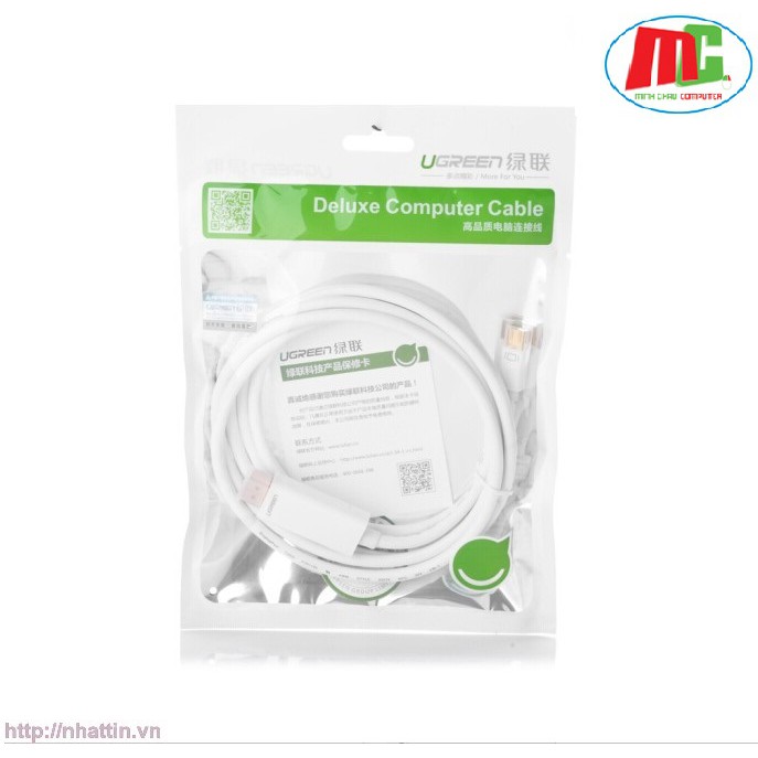 Cáp Mini DisplayPort (Thunderbolt) to HDMI Dài 1.5M Ugreen 20849 (Màu Trắng) - Hàng Chính Hãng