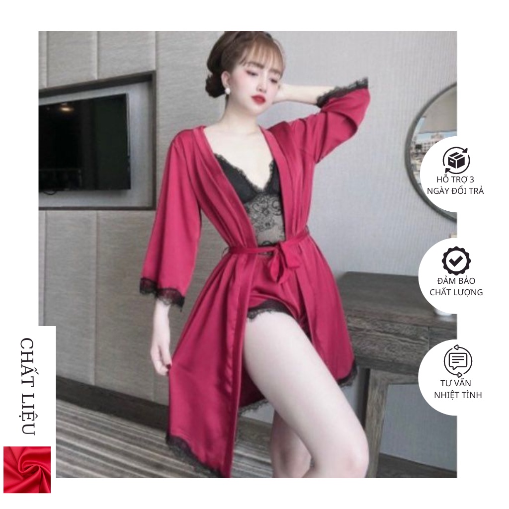 Áo Choàng Sexy Kèm Quần Đùi Chất Lụa Mềm Mịn Cao Cấp