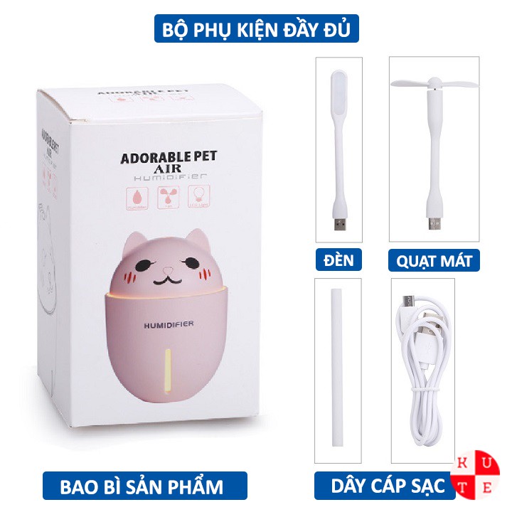 Máy Phun Sương Tạo Ẩm Mini Hình Mèo 3 Chức Năng