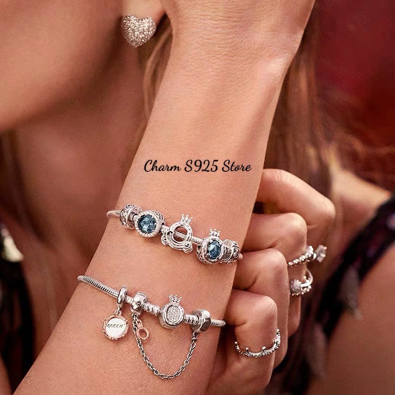 Vòng charm pan mềm vương miện đính đá bạc s925 cao cấp