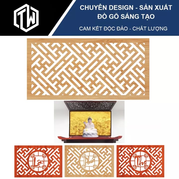 Tấm vách trang trí chống ám khói ban thờ TiTi Wood bằng gỗ bản dày hàng cao cấp, khe âm rút mica tinh tế