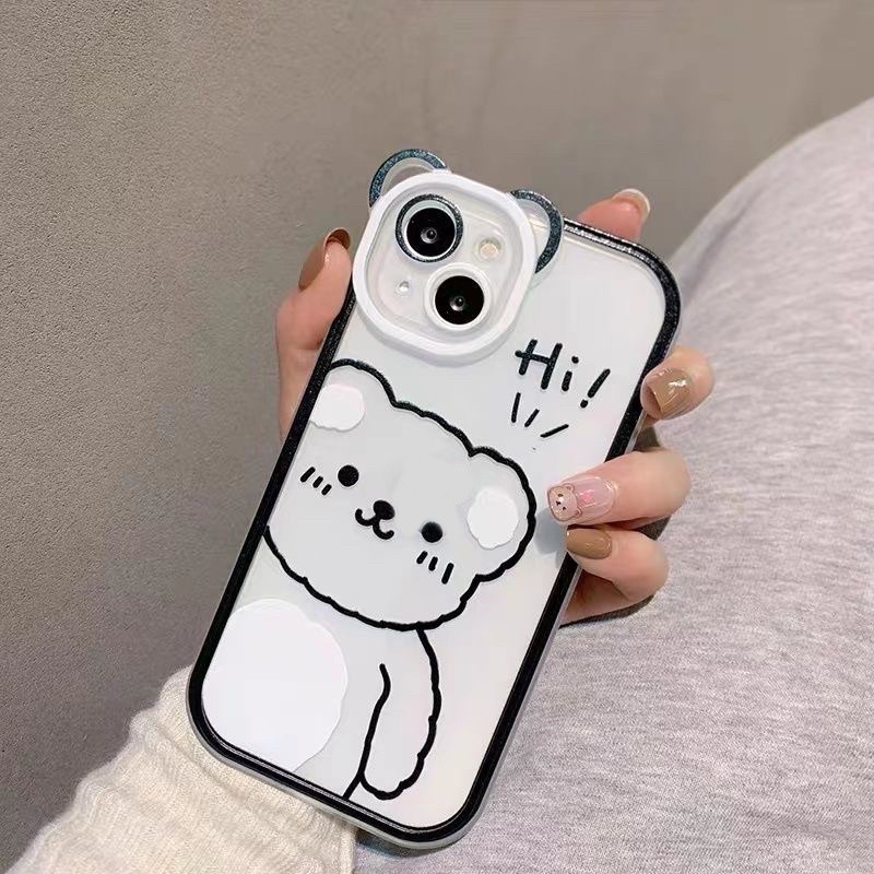 (SIÊU RẺ) Ốp lưng iphone tai cam viền đen gấu Hi 7plus/8/8plus/x/xr/xs/11/12/13/pro/max/plus/promax