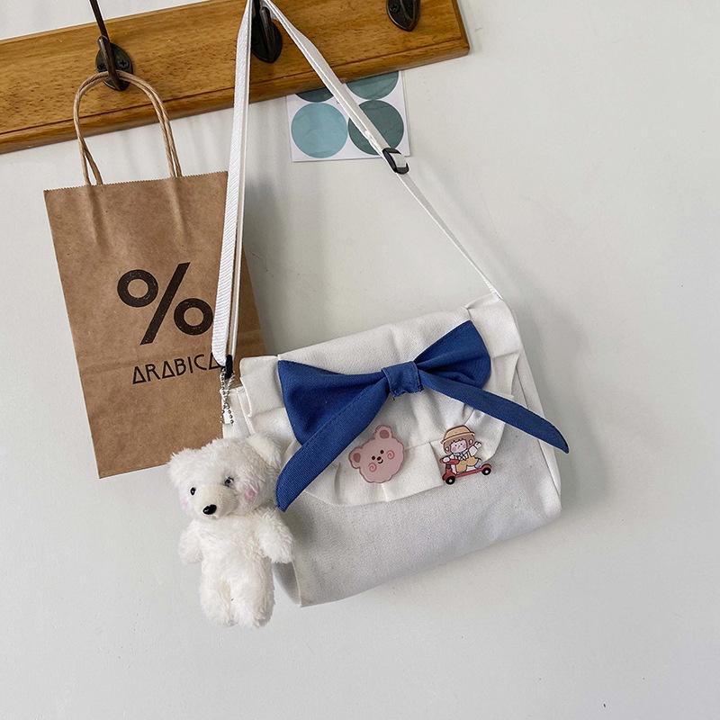 Túi Đeo Vai Bằng Vải Canvas Mềm Đính Nơ Dễ Thương Thời Trang Cho Nữ