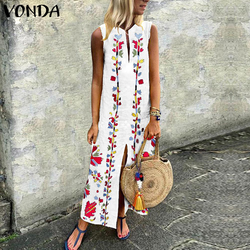 Đầm Maxi VONDA Cổ Chữ V In Hoa Thời Trang Mùa Hè Cho Nữ