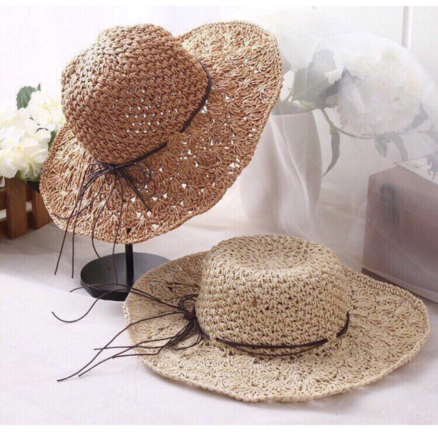Mũ Đi Biển, Nón Cói Móc Mềm Vintage Nơ Dài Siêu Xinh - Ảnh Thật ❌