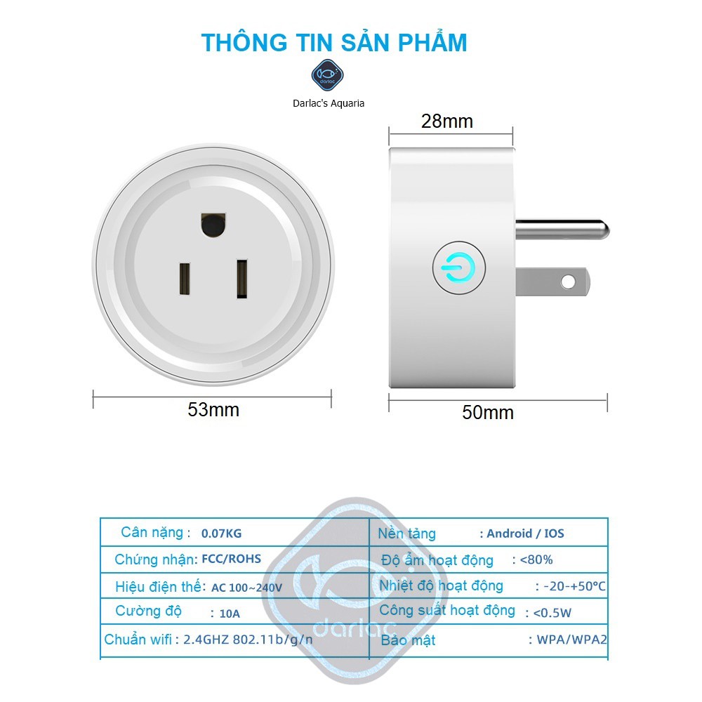 Ổ cắm wifi thông minh - ổ cắm hẹn giờ timer điều khiển từ xa điều khiển bằng dọng nói tương thích Alexa và Google Home