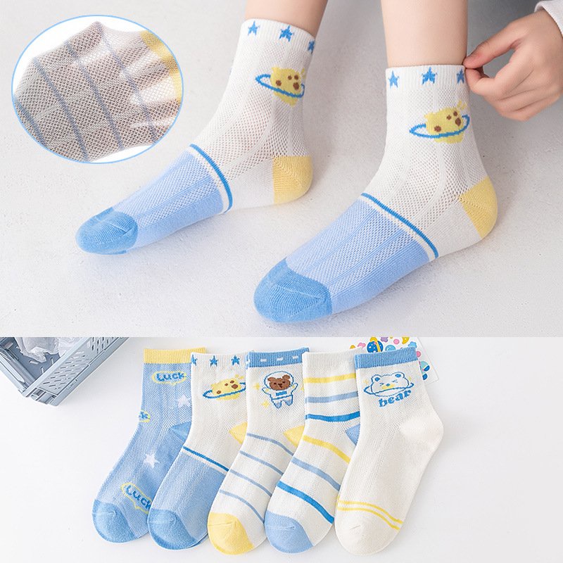 Set 5 đôi tất lưới cho bé, tất trẻ em thoáng khí cao cổ 0-5 tuổi