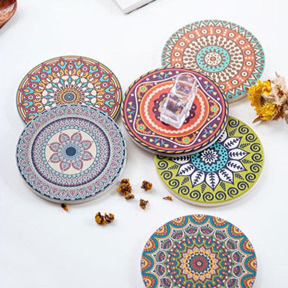 1 Tấm Lót Bàn Ăn Chống Trượt Hình Tròn In Họa Tiết Hoa Mandala