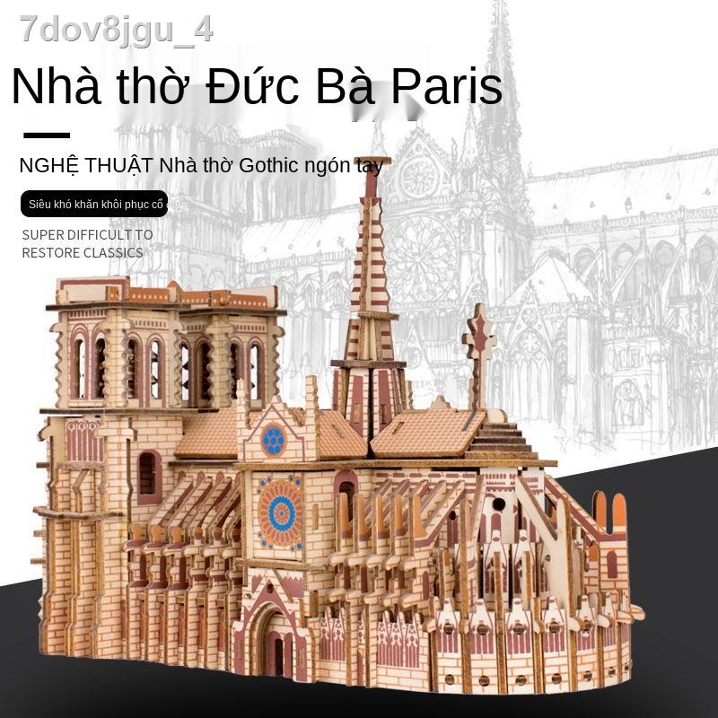Nhà thờ Đức Bà de Paris câu đố 3D mô hình ba chiều khó khăn người lớn trẻ em lắp ráp bằng gỗ kiến ​​trúc