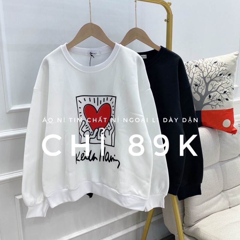 Áo sweater nỉ tim cổ tròn | BigBuy360 - bigbuy360.vn