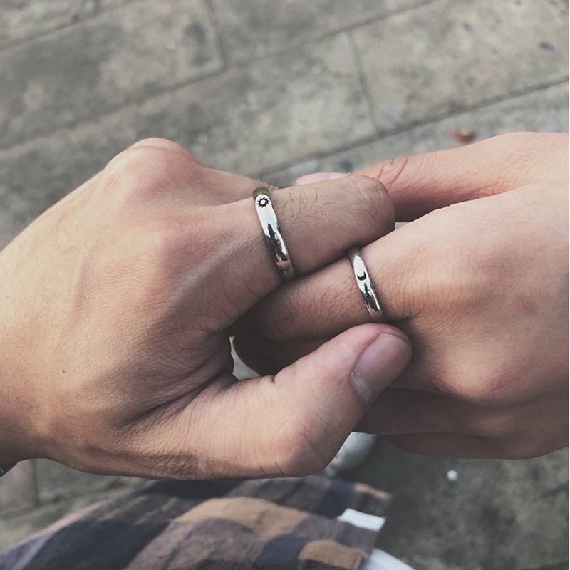 1 Cặp Nhẫn Cặp Mặt Trời Mặt Trăng Ngôi Sao Thời Trang Hàn Quốc Dành Cho Couple
