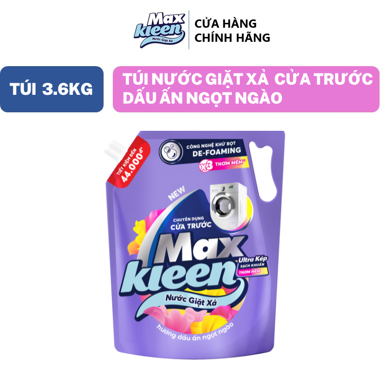 Túi Nước Giặt Xả MaxKleen chuyên dụng Cửa Trước 3.6kg Hương Nước hoa huyền diệu/Dấu ấn ngọt ngào (MỚI)