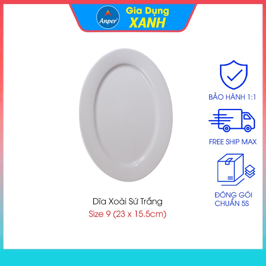 Combo 2 đĩa sứ 3 dĩa sứ xoài sứ trắng ANPER size 23 27 30 cm đĩa ăn đẹp trang trí decor