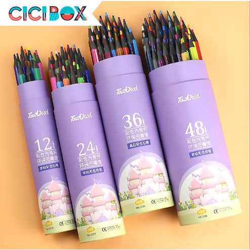 Bút chì màu chuyên nghiệp dạng cốc Touch cool 12/ 24/36/48 màu, Bút chì gỗ tự nhiên an toàn CICIBOX