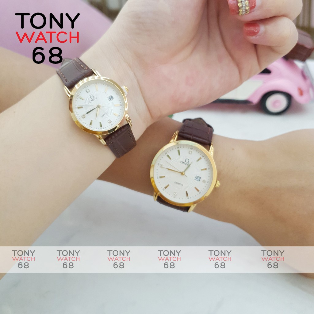 Đồng hồ đôi nam nữ OMG dây da viền mạ vàng chống nước chính hãng Winsley | BigBuy360 - bigbuy360.vn