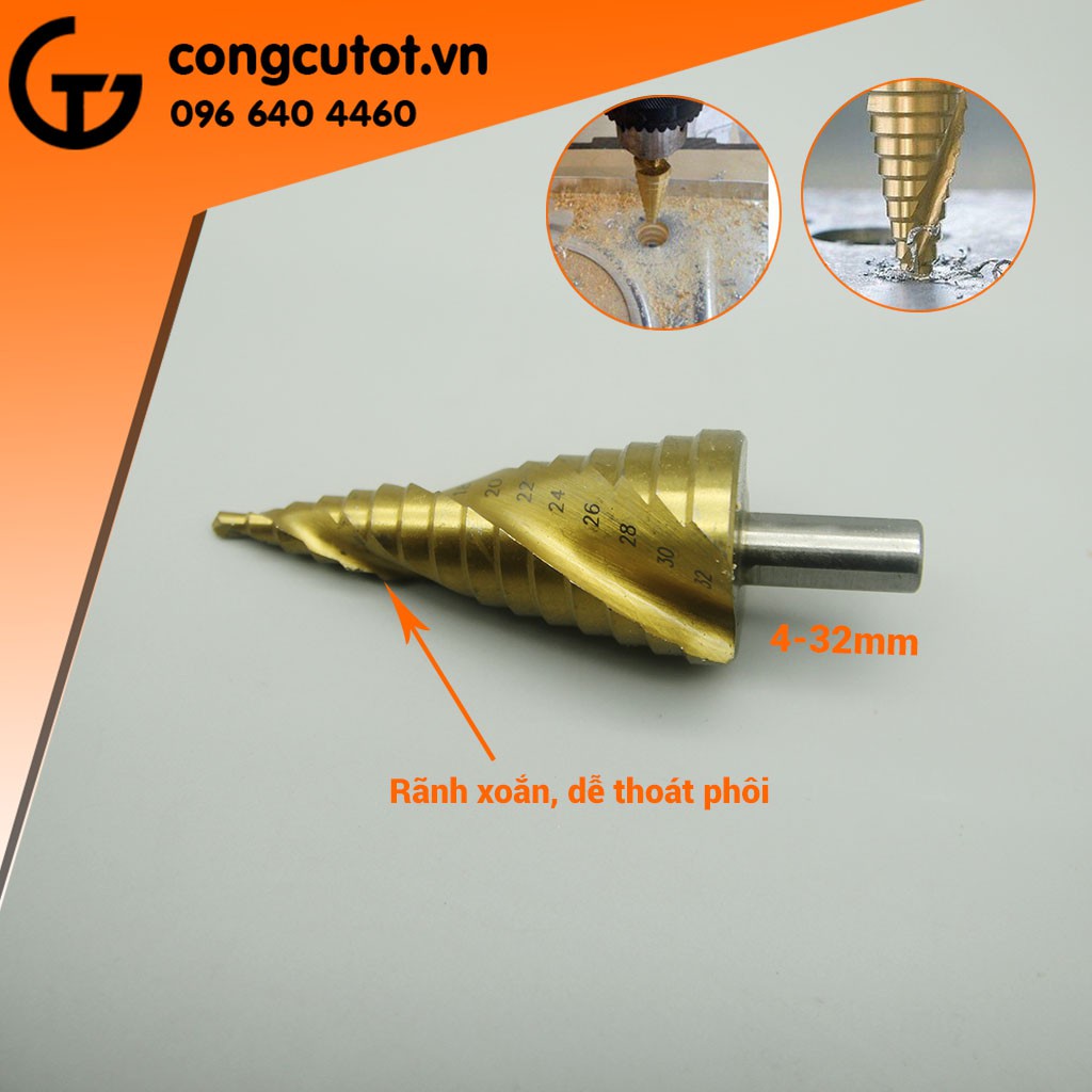 Mũi khoan tháp 4-32mm HSS 4241 rãnh xoắn, chuôi tròn