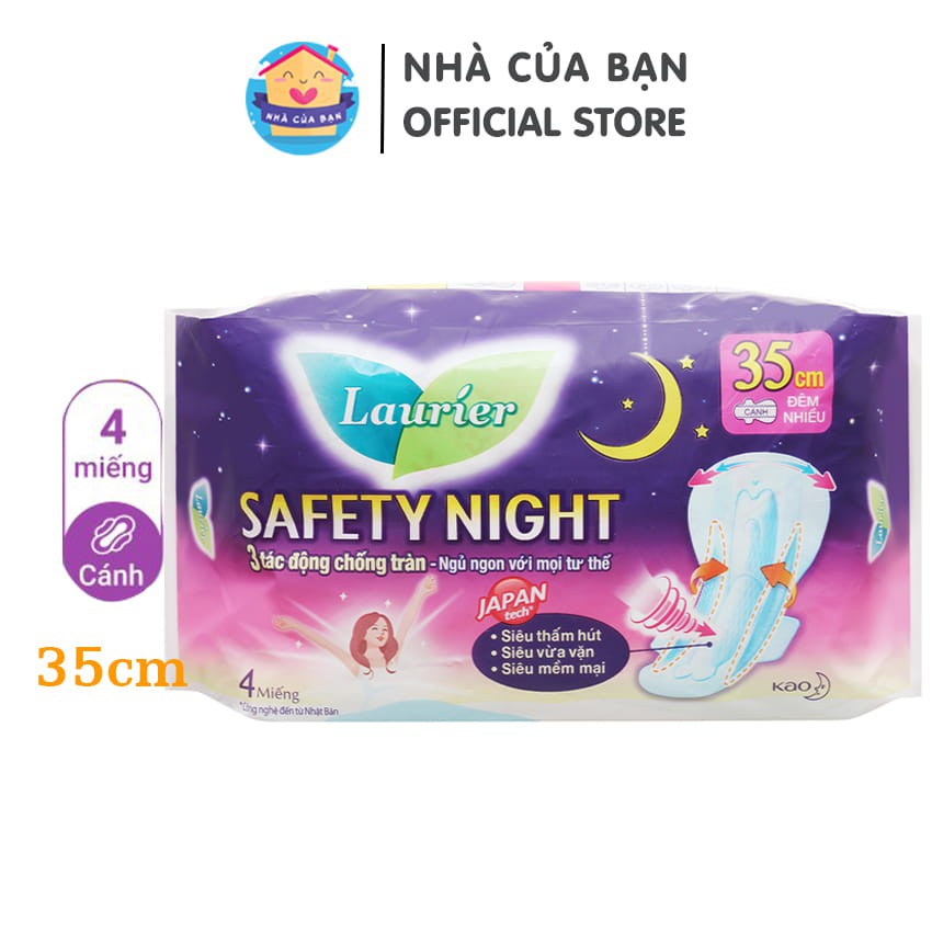 Băng vệ sinh ban đêm Laurier Safety Night siêu an toàn 35cm, siêu thấm hút, chống tràn, ngủ ngon mọi tư thế