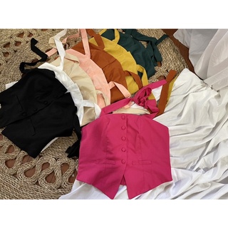 Áo kiểu nút bọc cá tính vải Linen (Nhiều màu)