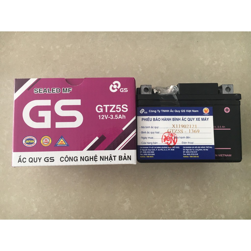 Bình ắc quy khô GS- GTZ5S ( dùng cho xe Airblade, Cick, Nozza, Grand, Janus, Exciter, Jupiter, sirius, ViVa, Axelo.....)