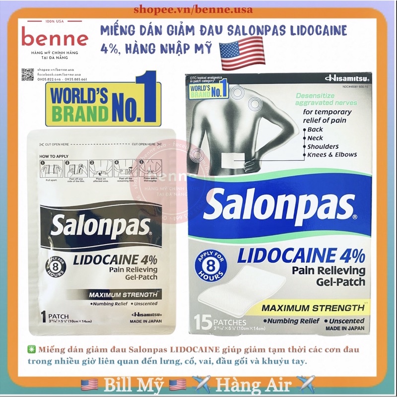 Miếng dán giảm đau Salonpas Lidocaine 4% của Mỹ